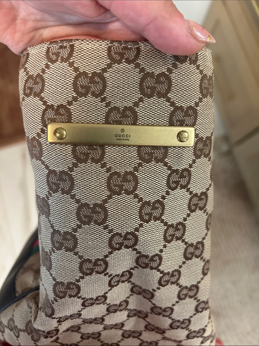 Gucci Beige GG Canvas Tote with Green and Red Web Straps - Picture 7 of 9
